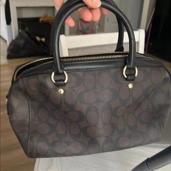 Coach Brown and Black Satchel with Gold Hardware - Picture 2 of 6